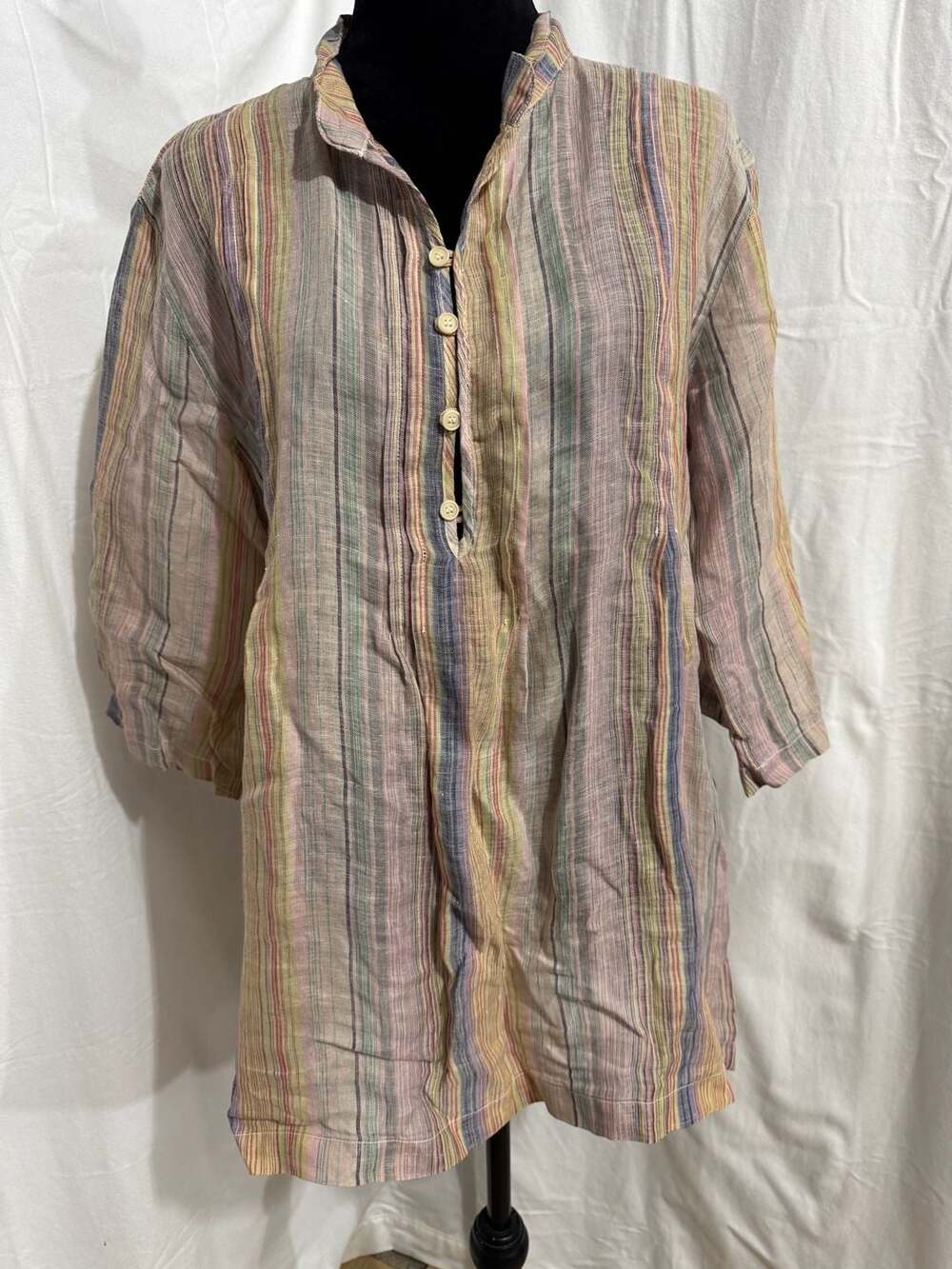 CP Shades x Free People Multi-Colored Striped Linen Tunic Popover Shirt